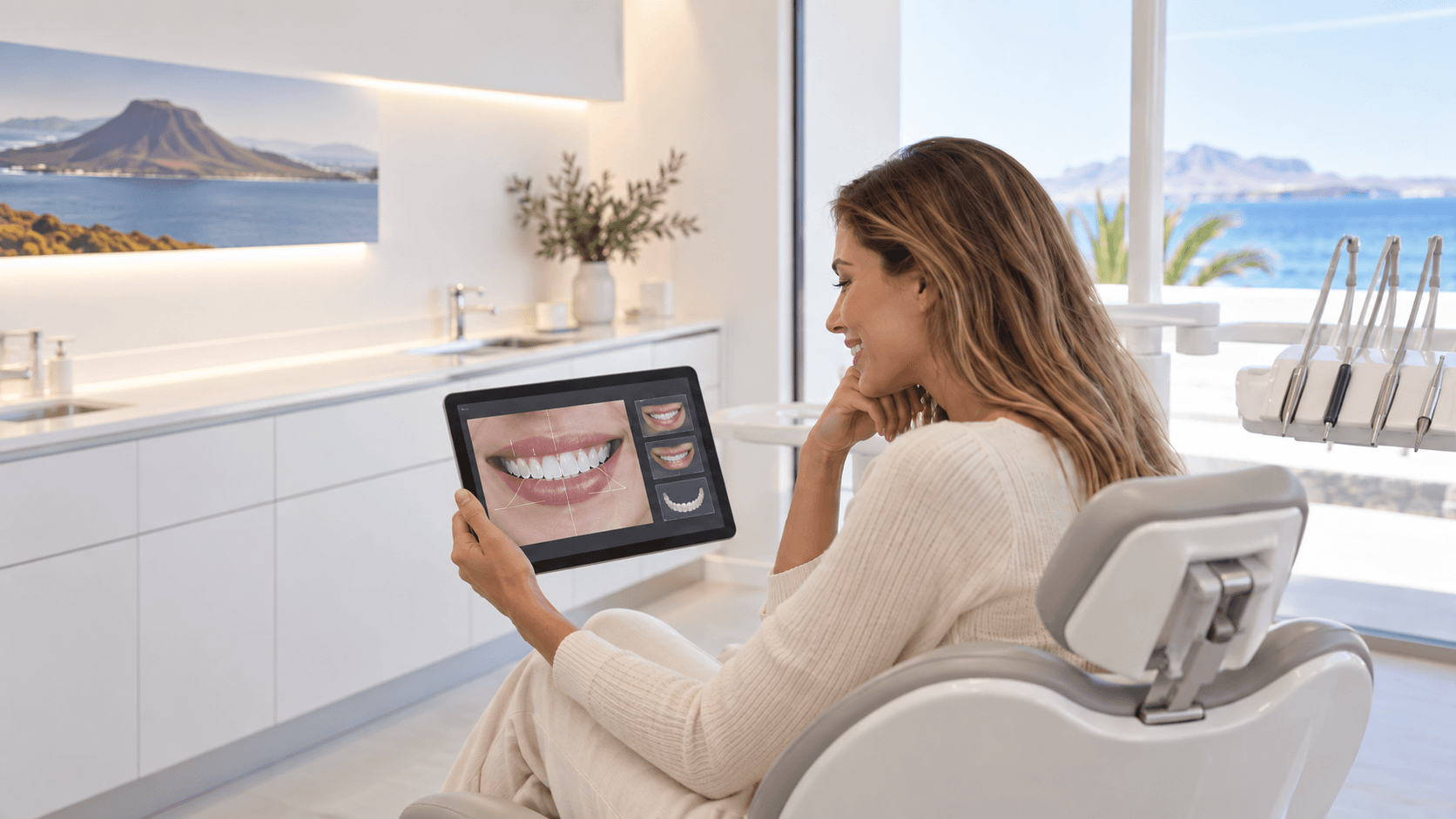 Paciente visualizando un diseño digital de sonrisa en BEJA Dental